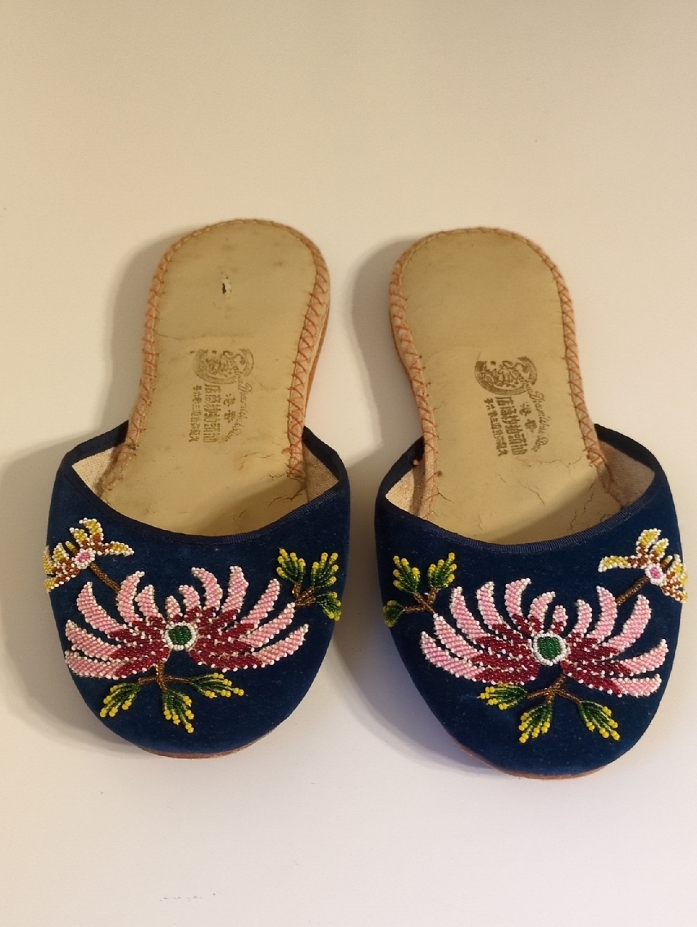 Beaded Floral Navy Slip-On Shoes